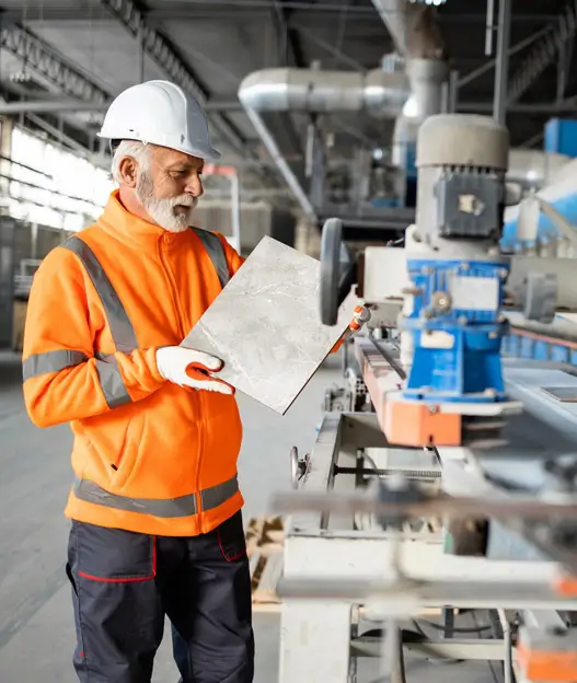 Technician checking polish and thickness tolerance
